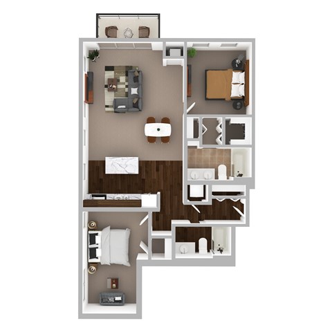 Floor plan for 2 beds, 2 baths, 1224 sqft